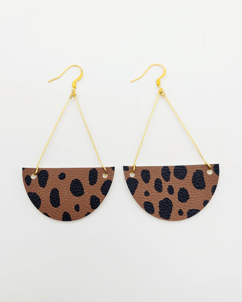 Brown and Black Spotted Triangle Drop Earrings