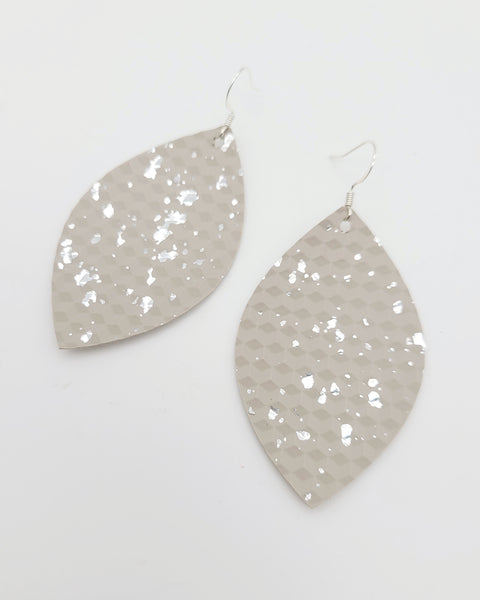 Taupe/Grey and Silver Speckled Leaf Earrings