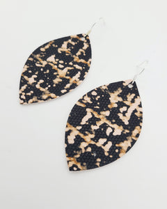 Black and Cream Leaf Earrings