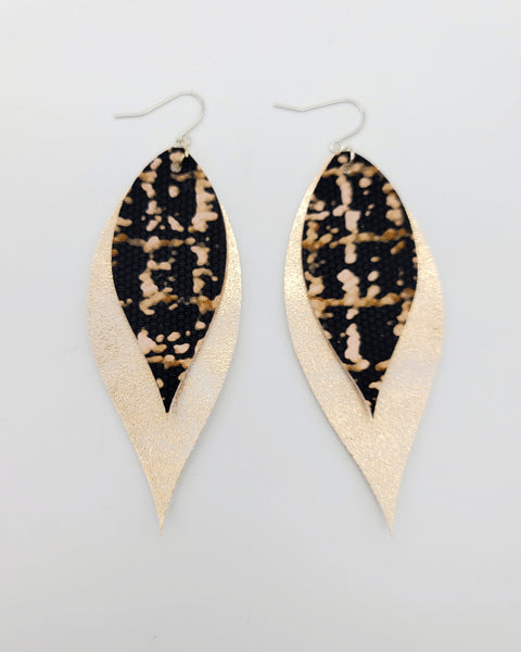 Cream and Black Layered Feather Earrings