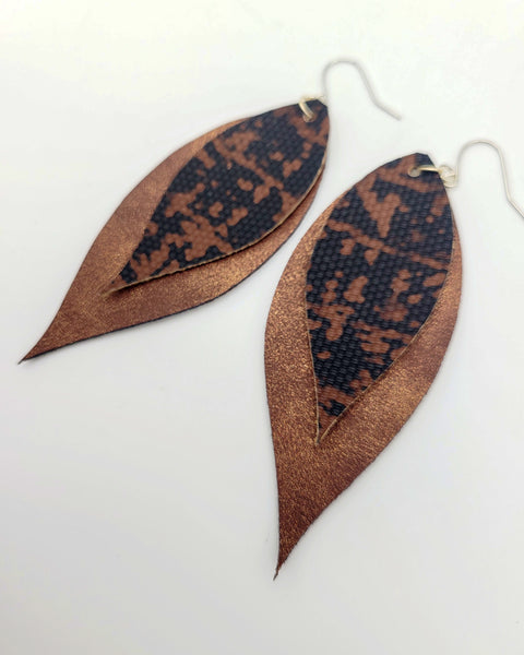Black and Brown Layered Feather Earrings