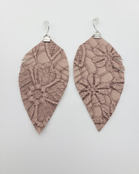 Mauve Lace Fring Feather Earrings