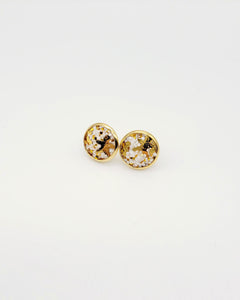 Gold and White Glitter Gingerbread Man Stud Earrings
