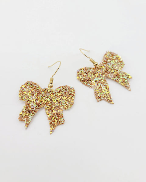 Gold Glitter Bow Earrings