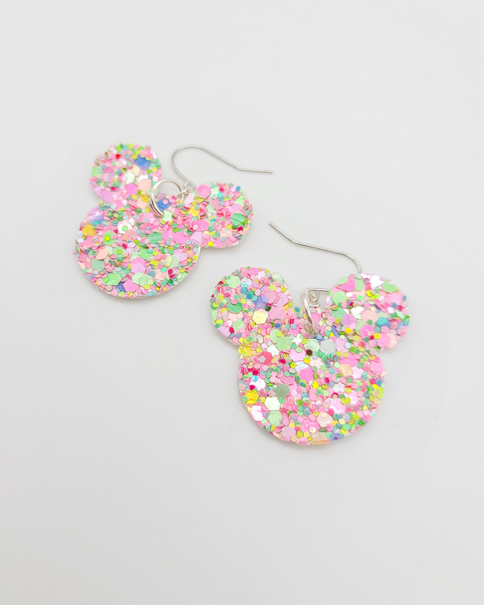 Pink and Green Chunky Glitter Mix Mickey Earrings