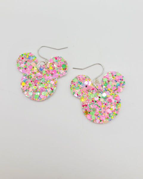 Pink and Green Chunky Glitter Mix Mickey Earrings