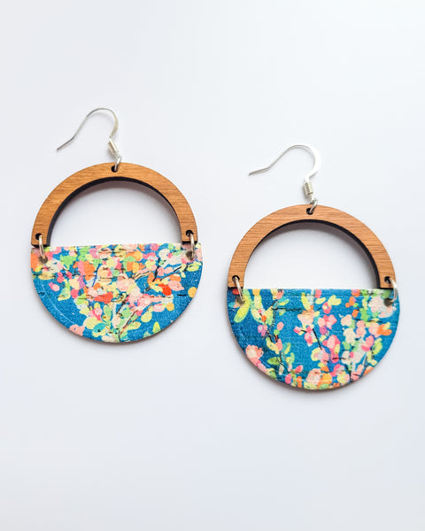 Maui Gardens Wood and Leather Disc Earrings