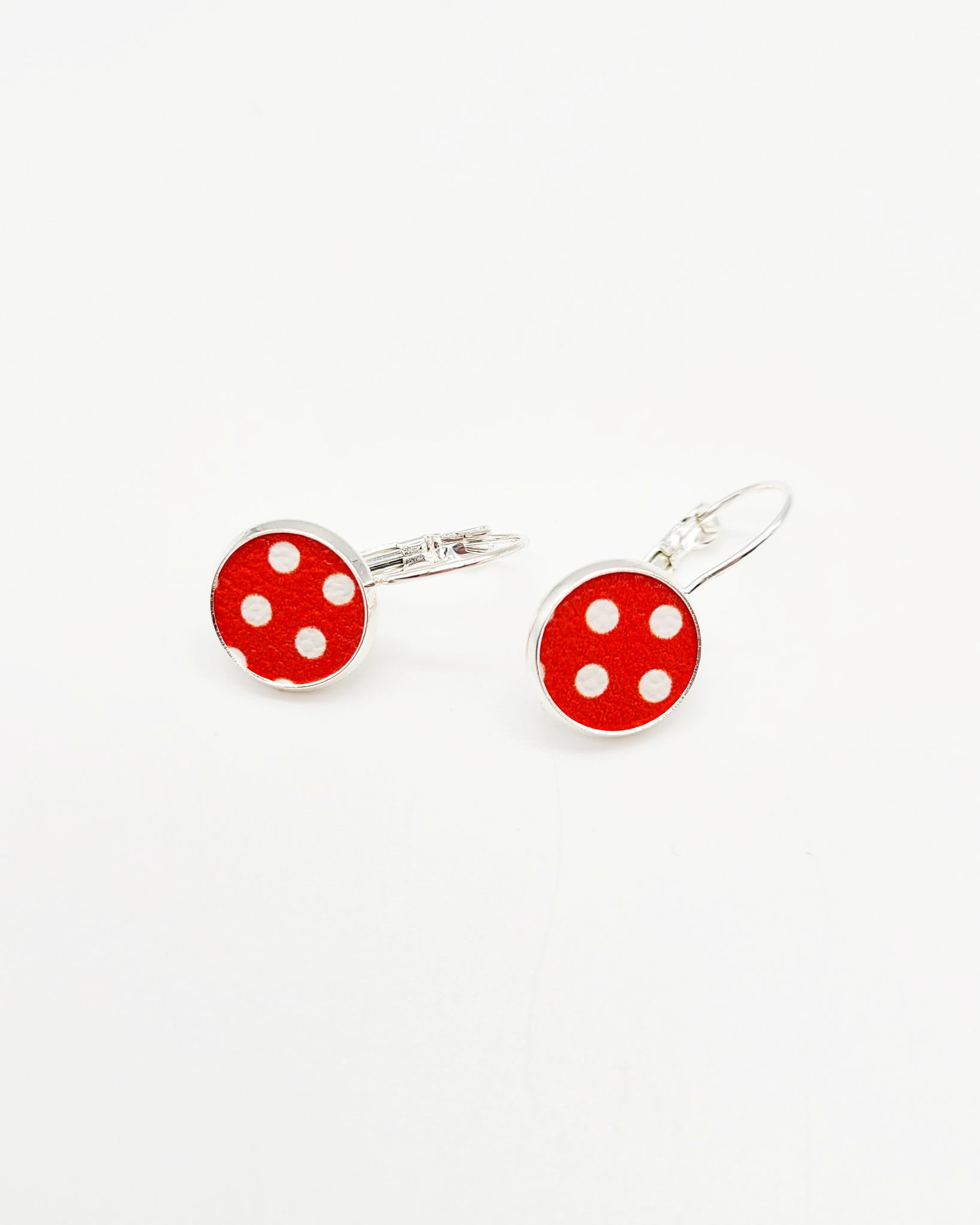 Red and White Polka Dot Leverback Earrings