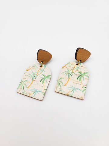 Palm Tree Cork and Wood Post Earrings