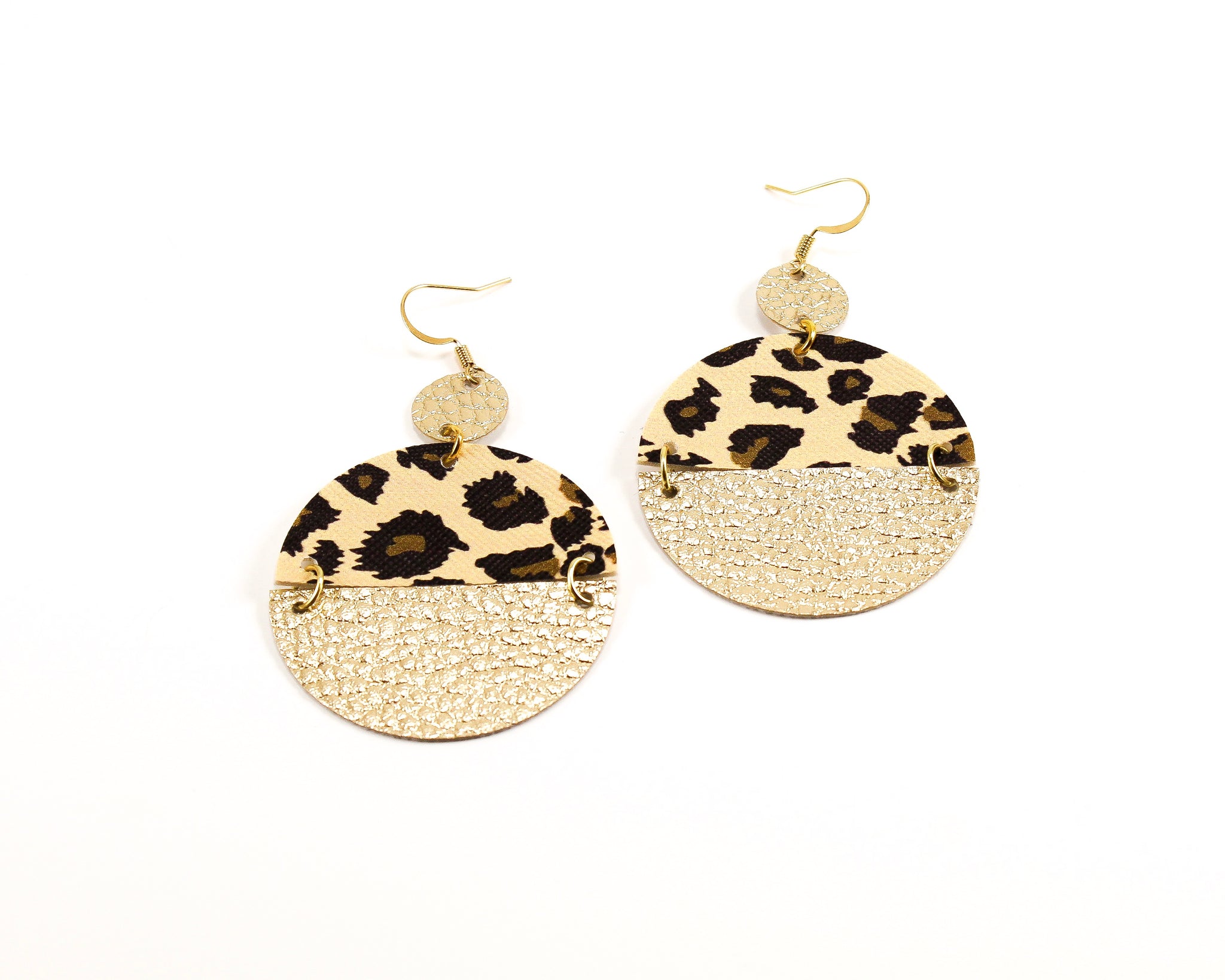 Leopard & Gold Drop Disc Earrings