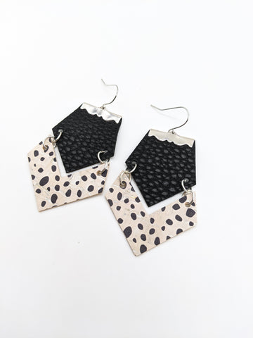 Black & Dalmatian Print Geo Earrings