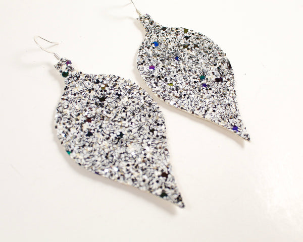 Holiday Formal White Glitter Ornament Earrings