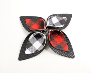 Red and Black Plaid Petal Earrings