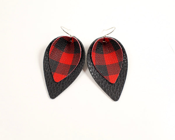 Red and Black Plaid Petal Earrings