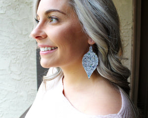 Holiday Formal White Glitter Ornament Earrings