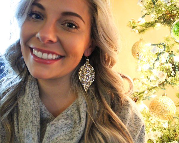 Gold Glitter Christmas Ornament Earrings