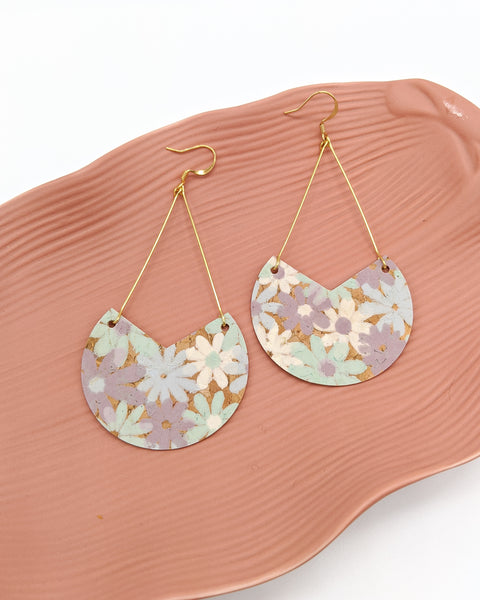 Pastel Floral Cork Triangle Drop Earrings