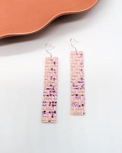Pink Basket Weave Bar Earrings