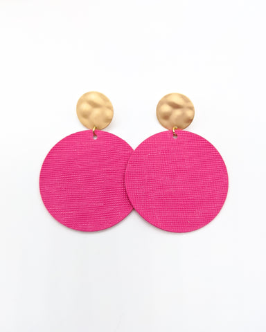 Hot Pink and Gold Disc Earrings