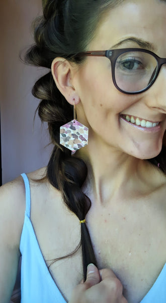 Watercolor Pink & Neutrals Hexagon earrings