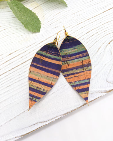 Sunset Blue Stripe Pinched Feather Earrings