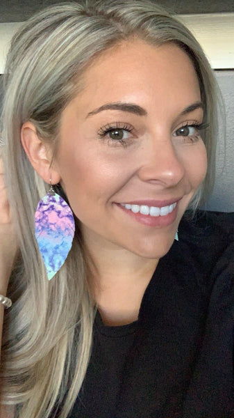Tie Dye - Purple Summer Fringe Feather Earrings