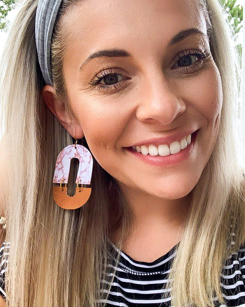 Marble Tan & White Cleo Leather Earrings