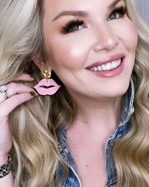 Blush Pink Lip Earrings on Gold Posts