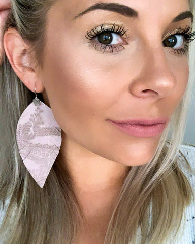 Textured Rose Fringe Feather Earrings