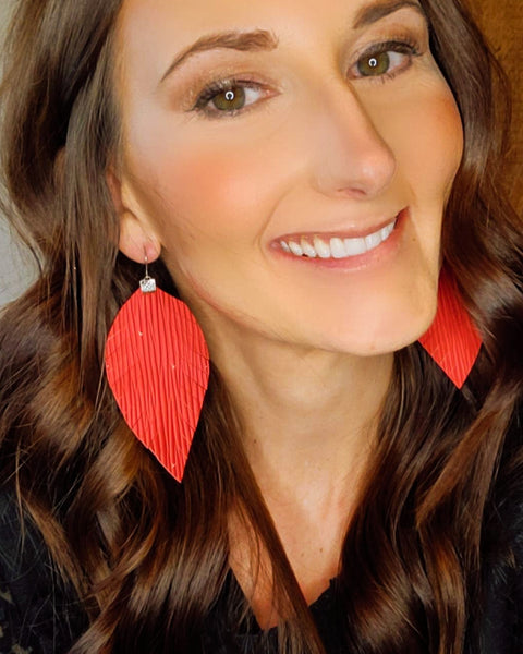 Red or Hot Pink Wave Feather earrings