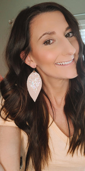 Blush Pink Glitter Feather Earrings