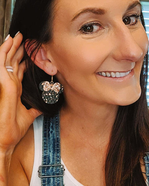 Rose Gold and Black Minnie Head Earrings
