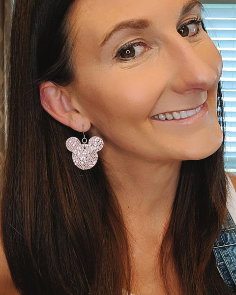 Light Pink Glitter Mickey Head Earrings