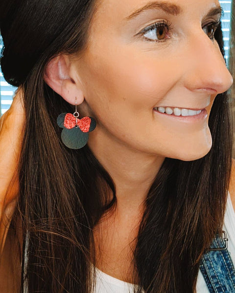 Black and Shiny Red Minnie Head Earrings