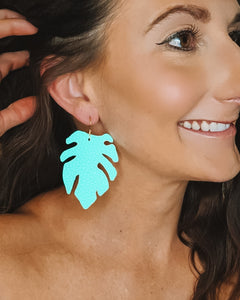 Turquoise Monstera Leaf Earrings