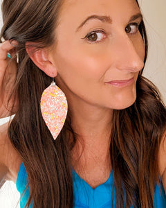 Coral and Neon Yellow Spritzer Fring Feather Earrings