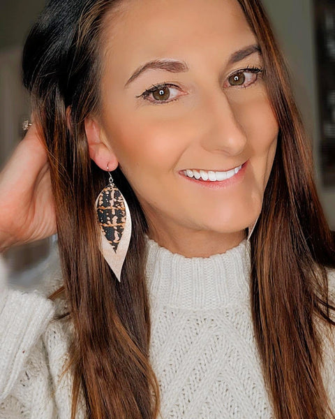 Cream and Black Layered Feather Earrings