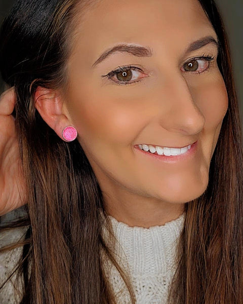 Shiny and Bright Pink Stud Earrings