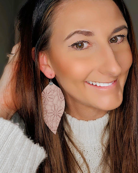 Mauve Lace Fring Feather Earrings