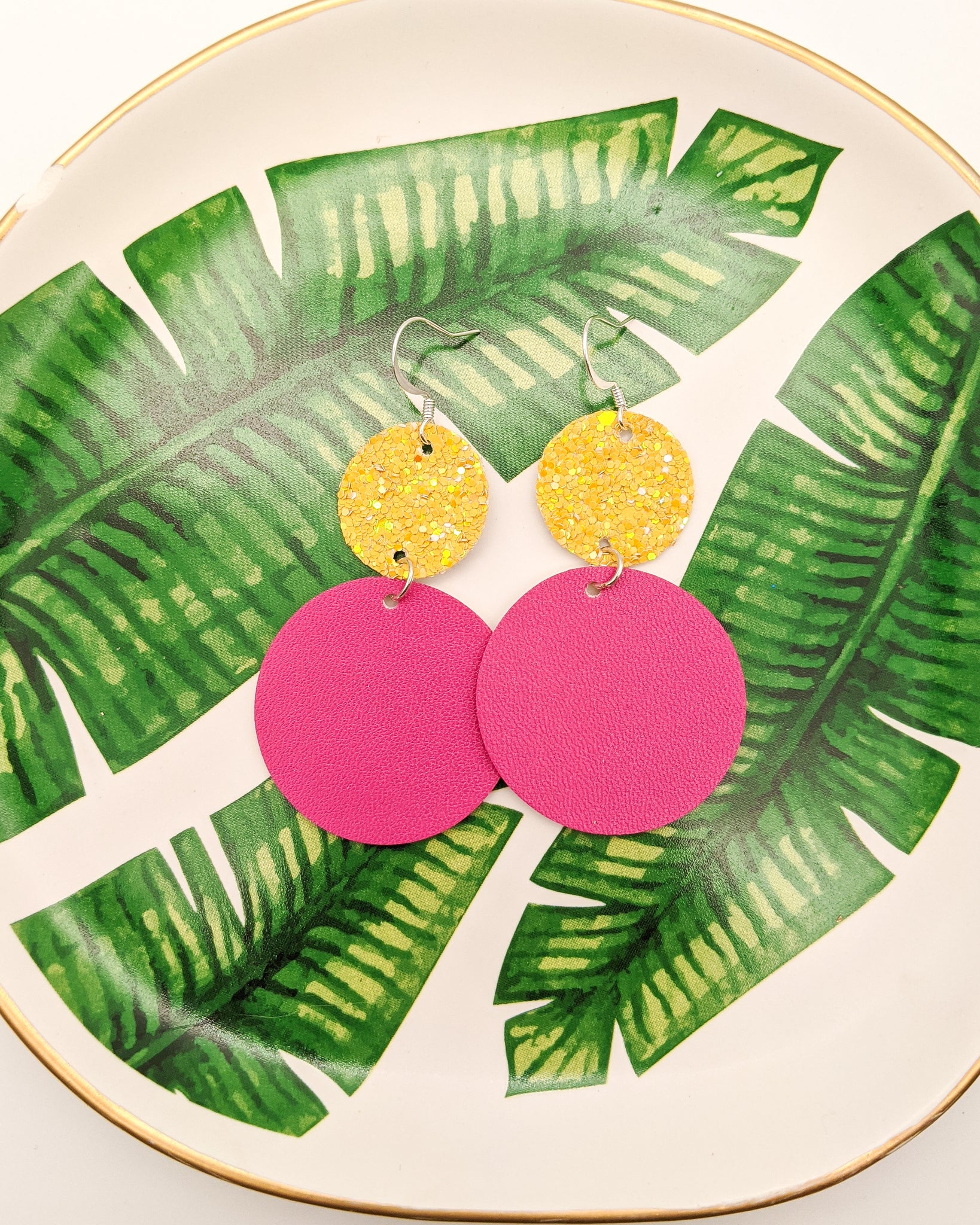 Pink & Yellow Disc Drop Earrings