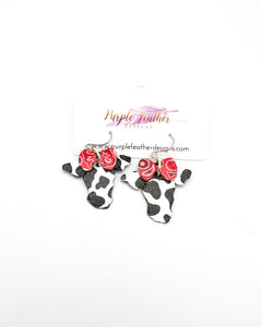 Cow Head Earrings with Red Bow