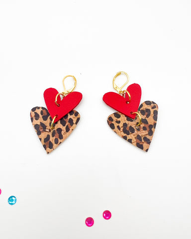Leopard and Red Heart Earrings