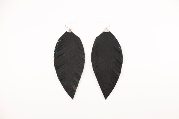 Black Fringe Feather Earrings