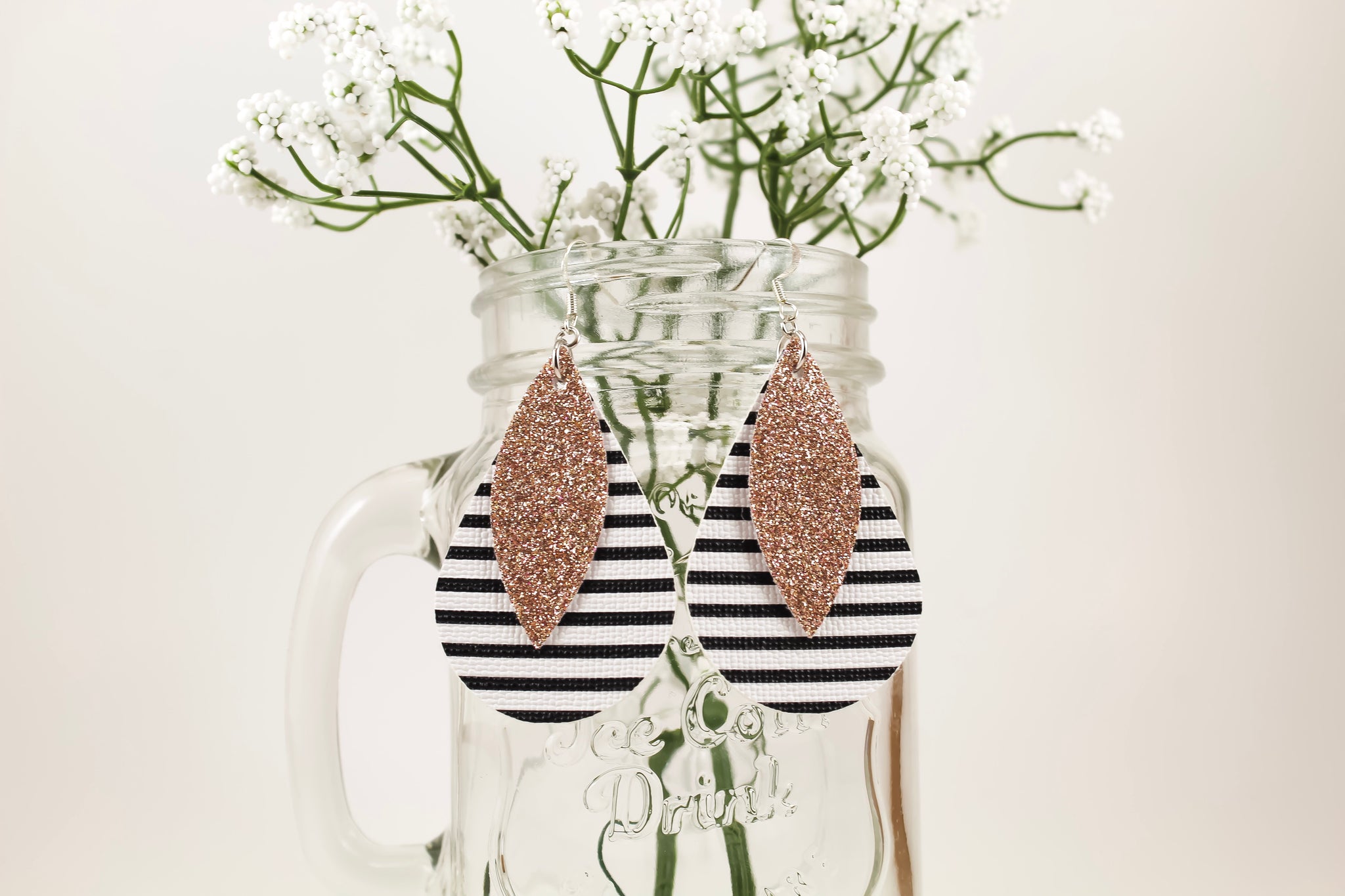 Stripes & Champagne Shimmer Teardrop Earrings
