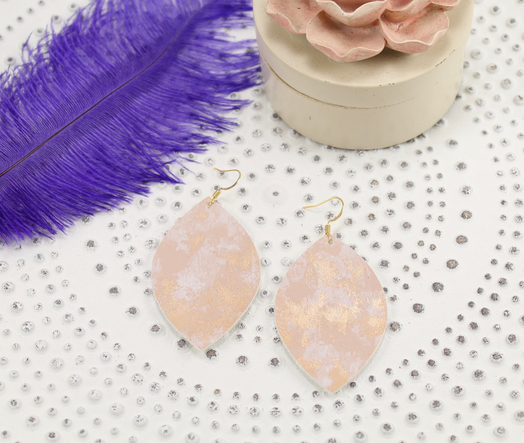 Rose Gold Marbled Oval Leaf Earrings