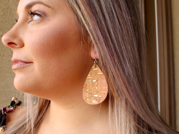 Gold Cork Teardrop Earrings