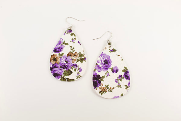 Purple/White Floral Teardrop Earrings