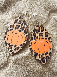 Pumpkin Leopard Cork Leaf Earrings