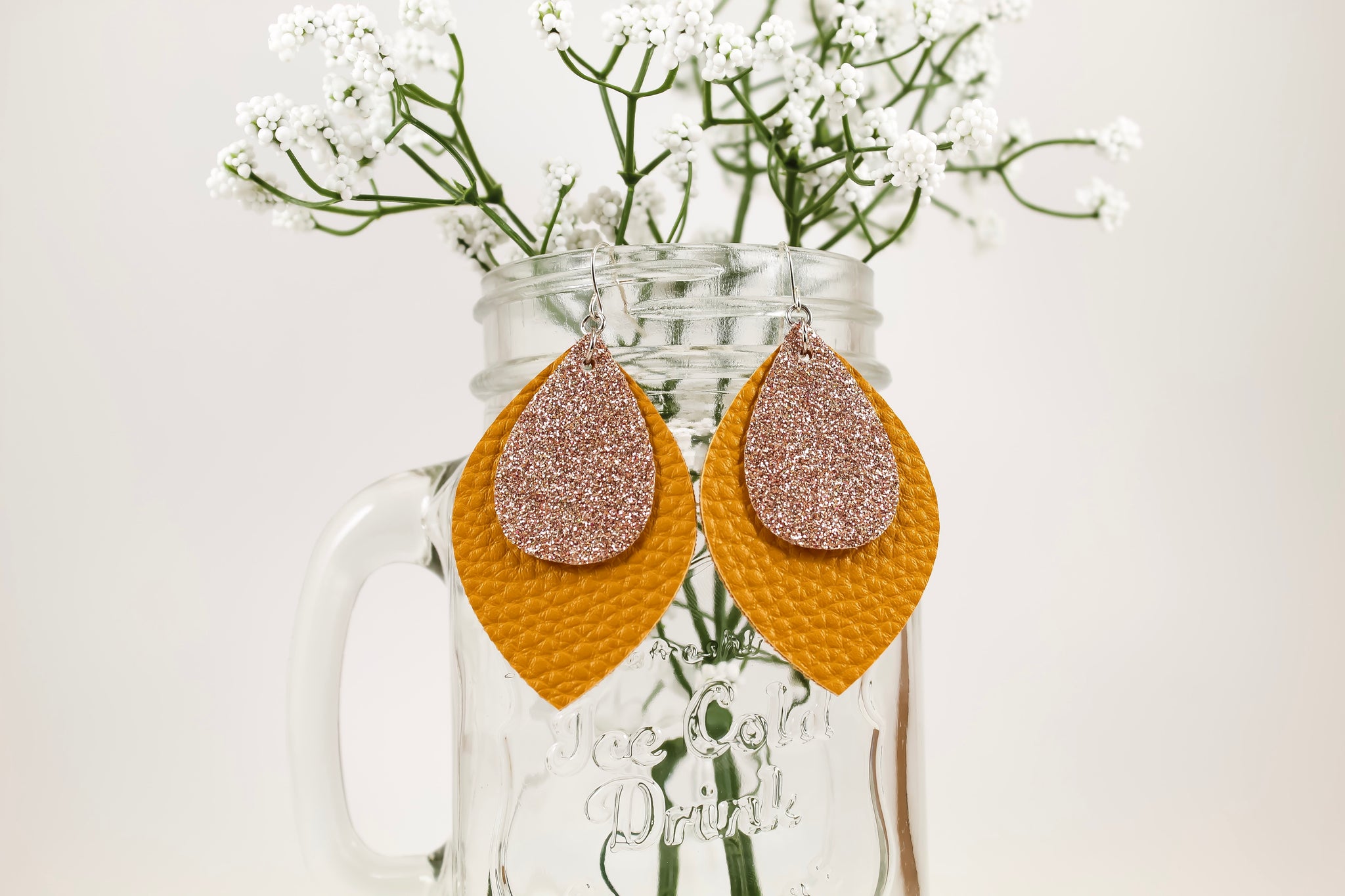 Mustard & Champagne Shimmer Oval Leaf Earrings