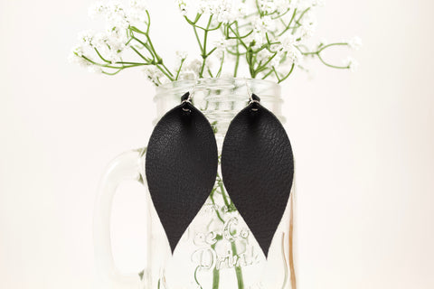 Black Pinched Feather Earrings